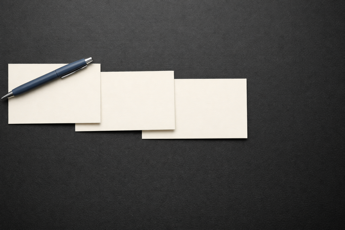 Arrangement of cards and pen