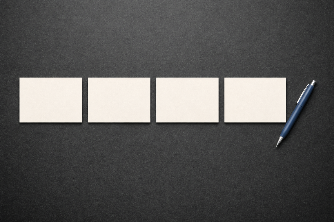 Tidy row of blank index cards